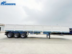 High-Quality 50t Loading Capacity 3 4 Axles Decker Haul Grain Livestock Customized Quad Wood Flatbed Grain Palels Height Drop Side Wall Sidewall Truck Trailer